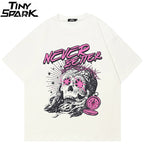 Y2K Beige Graffiti Skull Graphic T-Shirt — front view