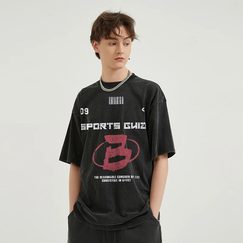 Letter Vintage Black Washed T-Shirt — front view