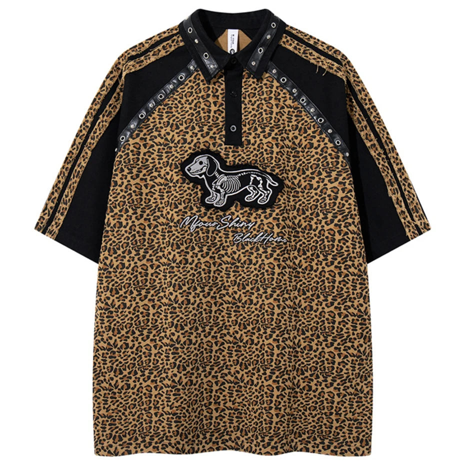 Y2K Leopard Patchwork Oversized T-Shirt — styling shot