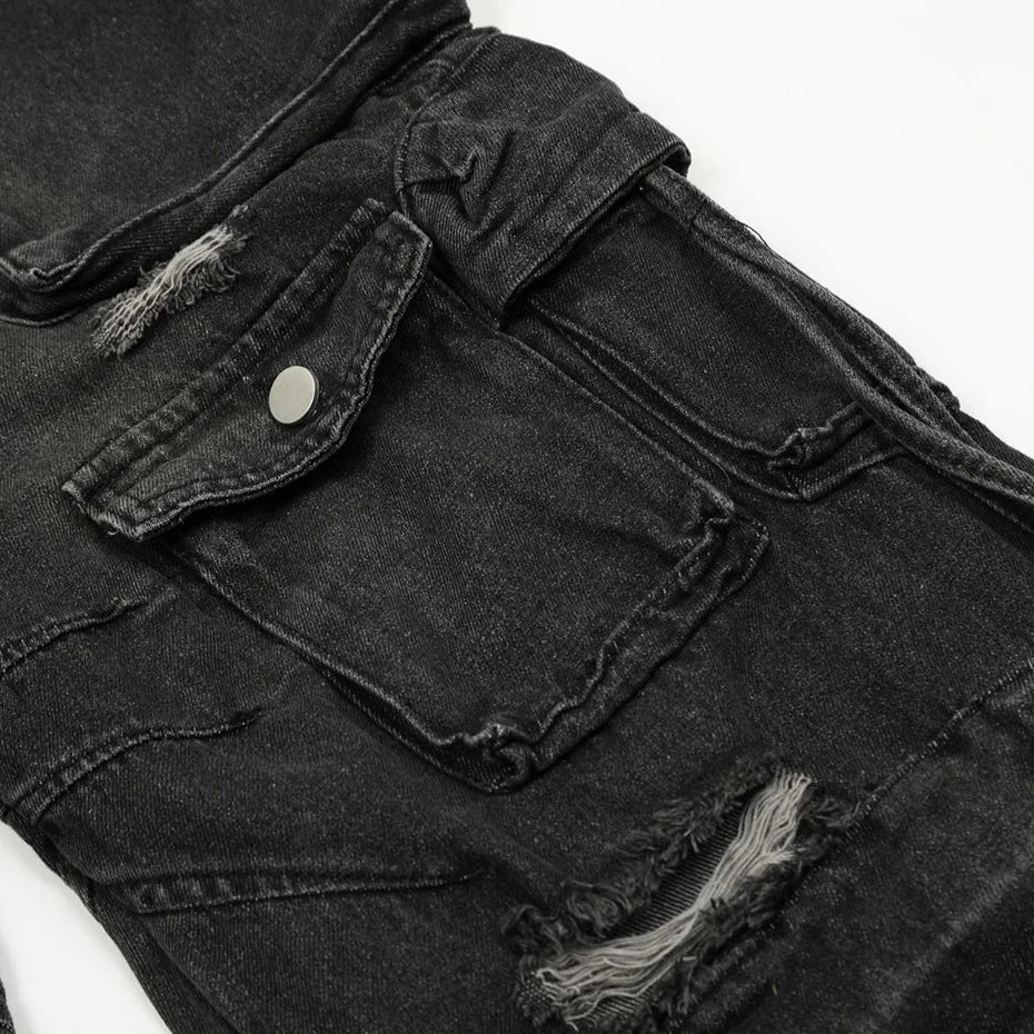 Black Patchwork Denim Baggy Jeans — fit shot