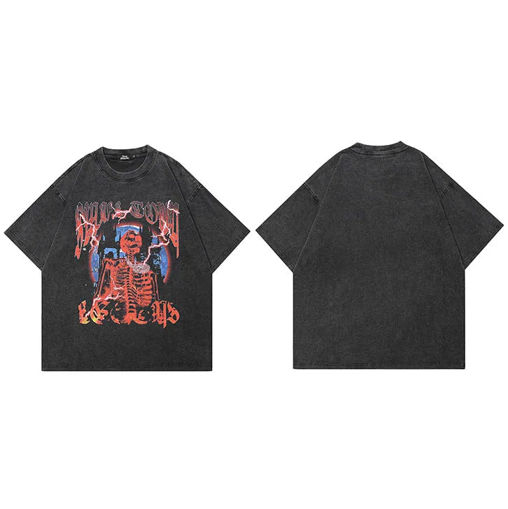 Black Skull Skeleton Washed T-Shirt — fit shot