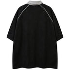 Letter Embroidered Suede Loose T-Shirt — front view