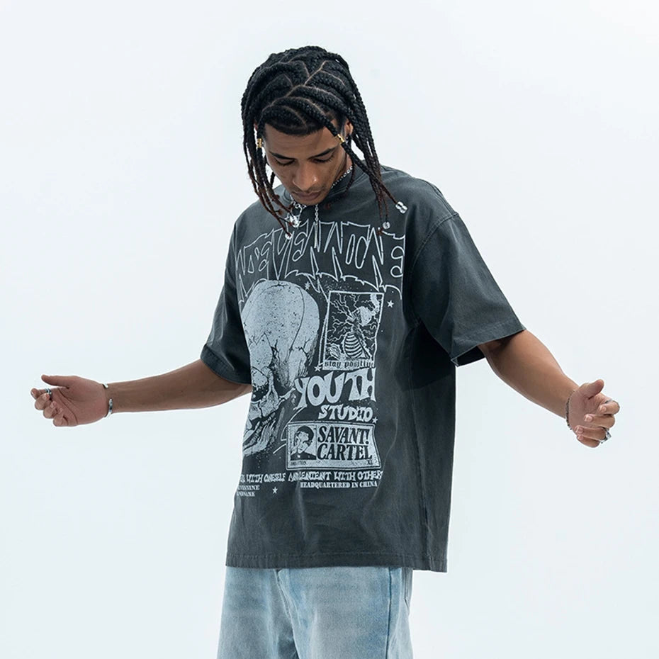 Vintage Skull Washed Oversized T-Shirt — detail shot
