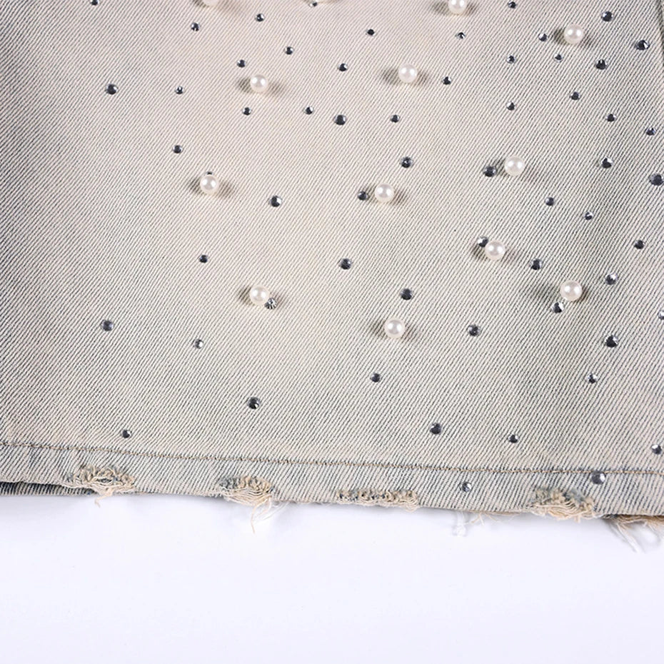 Pearl Vintage Loose Denim Shorts — fit shot