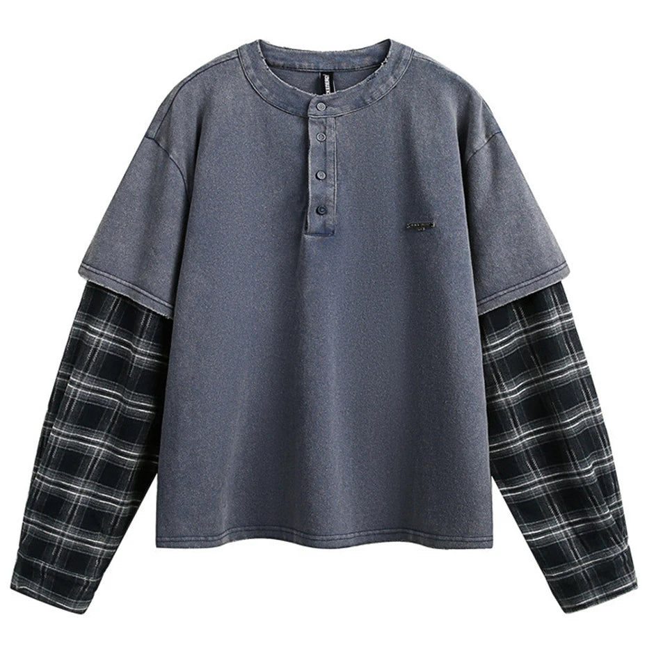 Vintage Plaid Patchwork Oversized Long Sleeve Tee — styling shot
