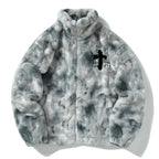 Vintage Cross Embroidered Fleece Oversized Coat — front view