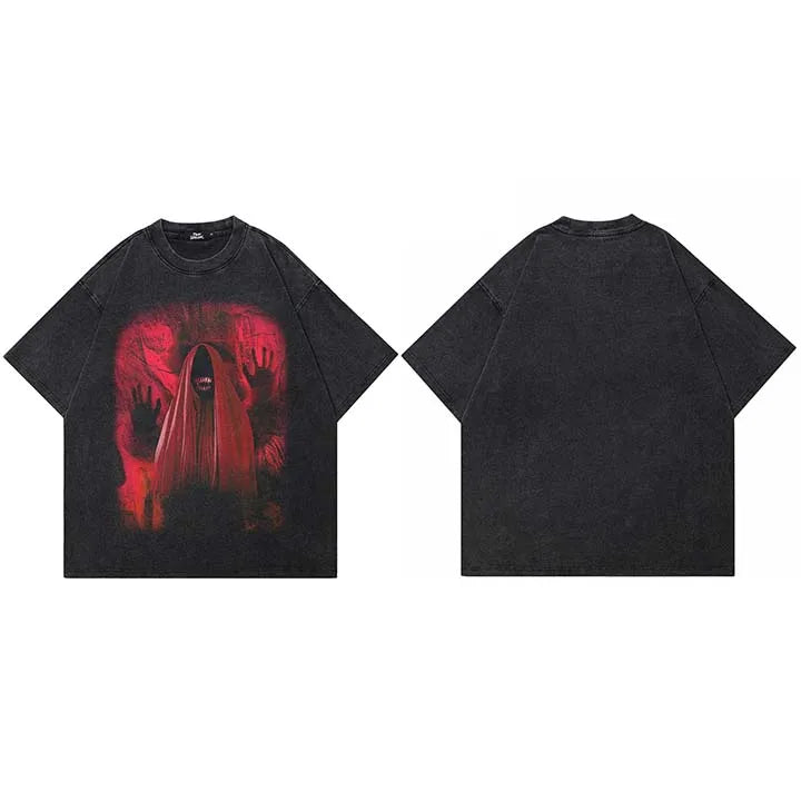Y2K Black Devil Washed T-Shirt — fabric close-up