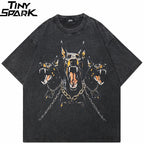 Graphic Vintage Black Doberman Dog Washed T-Shirt — front view
