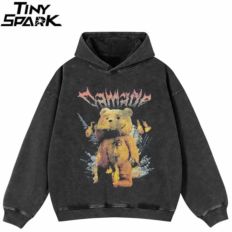 Black Bear Graphic Oversized Hoodie — front view