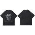 Retro Black Face Skull Washed T-Shirt — fabric close-up