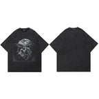 Retro Black Face Skull Washed T-Shirt — fabric close-up