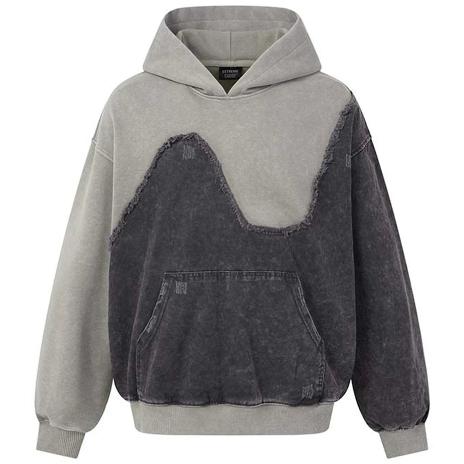 Vintage Patchwork Loose Hoodie — back view