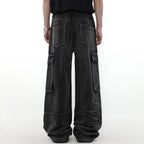 Black Car Embroidered Denim Loose Jeans — detail shot