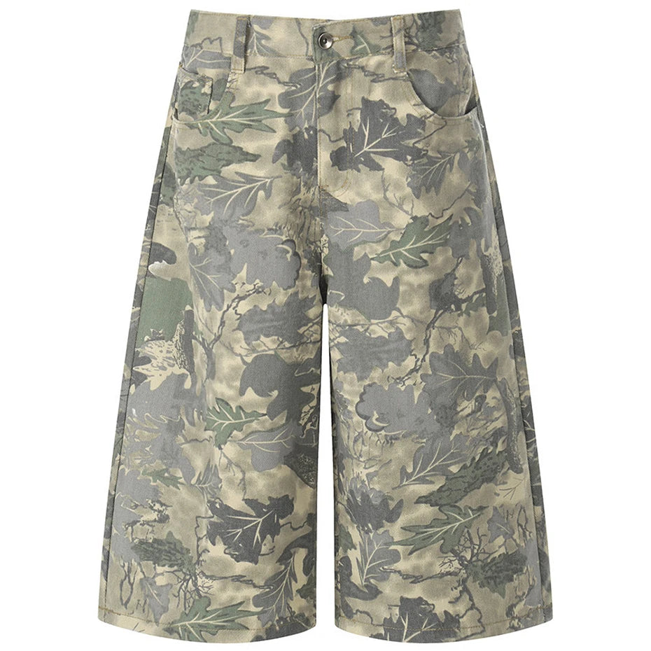 Camouflage Loose Denim Shorts — styling shot