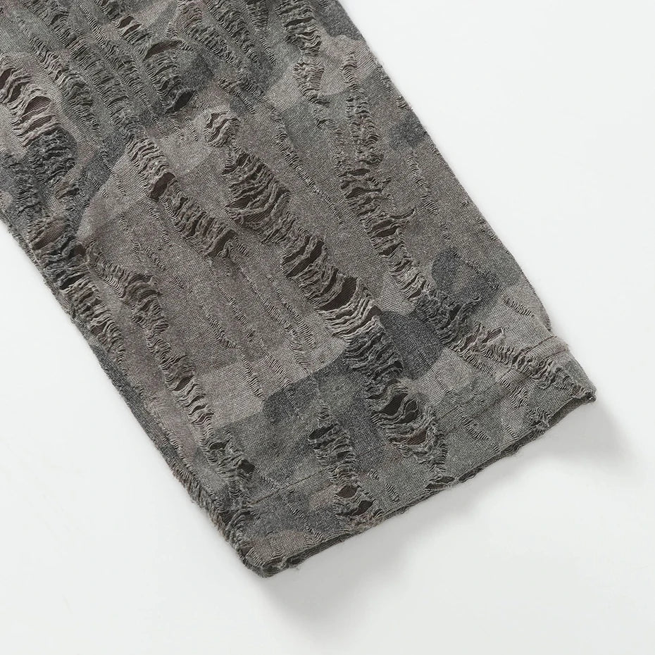 Vintage Camouflage Patchwork Long Sleeve Tee — fabric close-up