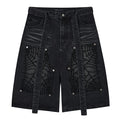 Net Vintage Patchwork Loose Denim Shorts — back view