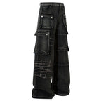 Black Car Embroidered Denim Loose Jeans — fit shot
