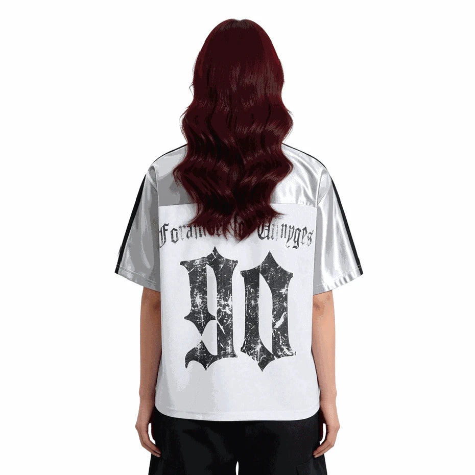 Black Cross Star Graphic Loose T-Shirt — fabric close-up