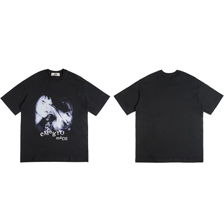 Black Illusion Girl Letter Print T-Shirt — fit shot