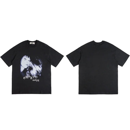 Black Illusion Girl Letter Print T-Shirt — fit shot