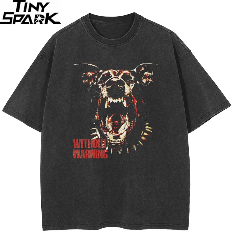 Black Scary Devil Dog Faded T-Shirt — front view