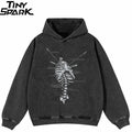 Washed Black Skeleton Graphic Oversized Hoodie — front view