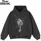 Washed Black Skeleton Graphic Oversized Hoodie — front view