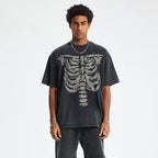 Vintage Black Skeleton Faded T-Shirt — front view