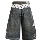 Vintage Chain Graphic Loose Denim Shorts — back view