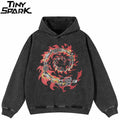 Black Flame Skeleton Graphic Oversized Hoodie — front view