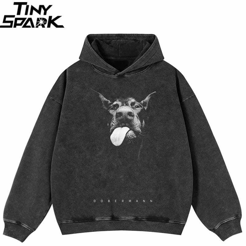 Black Doberman Dog Graphic Hoodie — front view