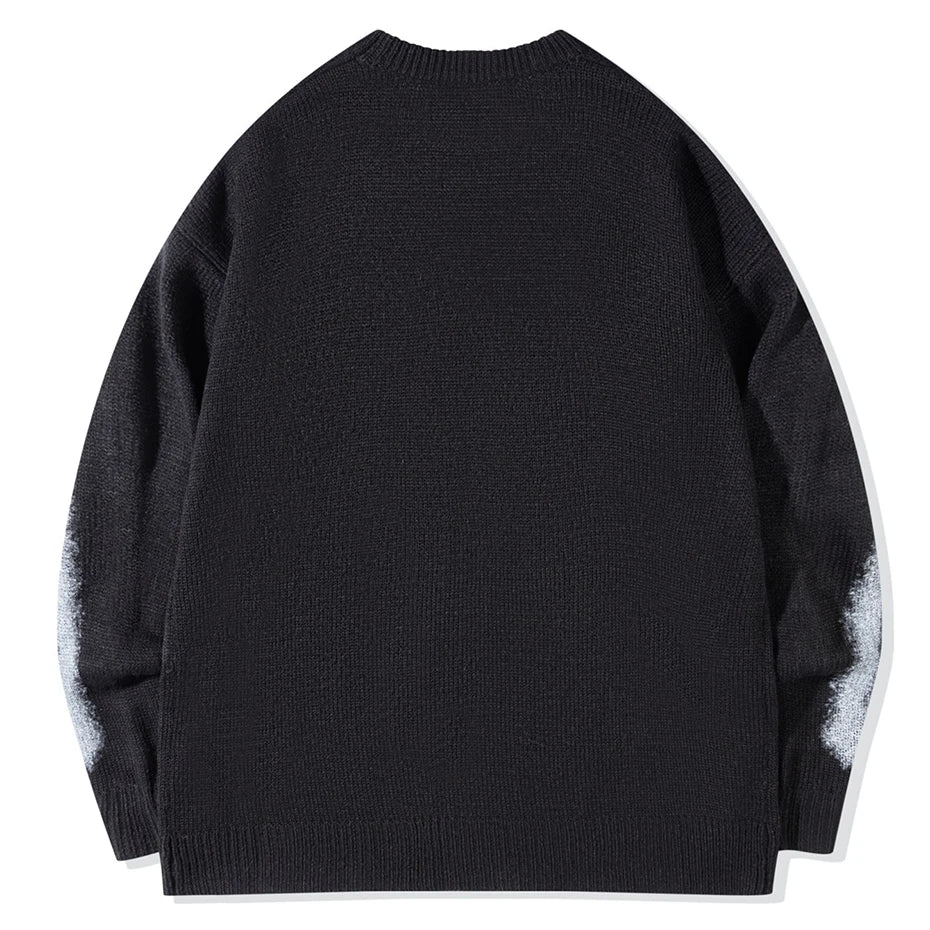 Y2K Skeleton Graphic Knit Oversized Sweater — front view