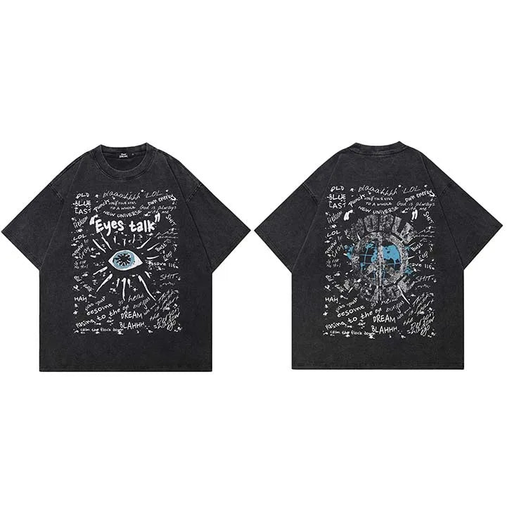 Graphic Vintage Black Eye Graffiti Washed T-Shirt — side view