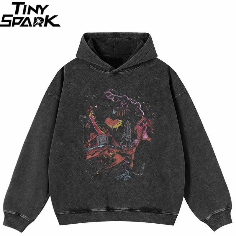 Black Graffiti Graphic Oversized Hoodie — front view
