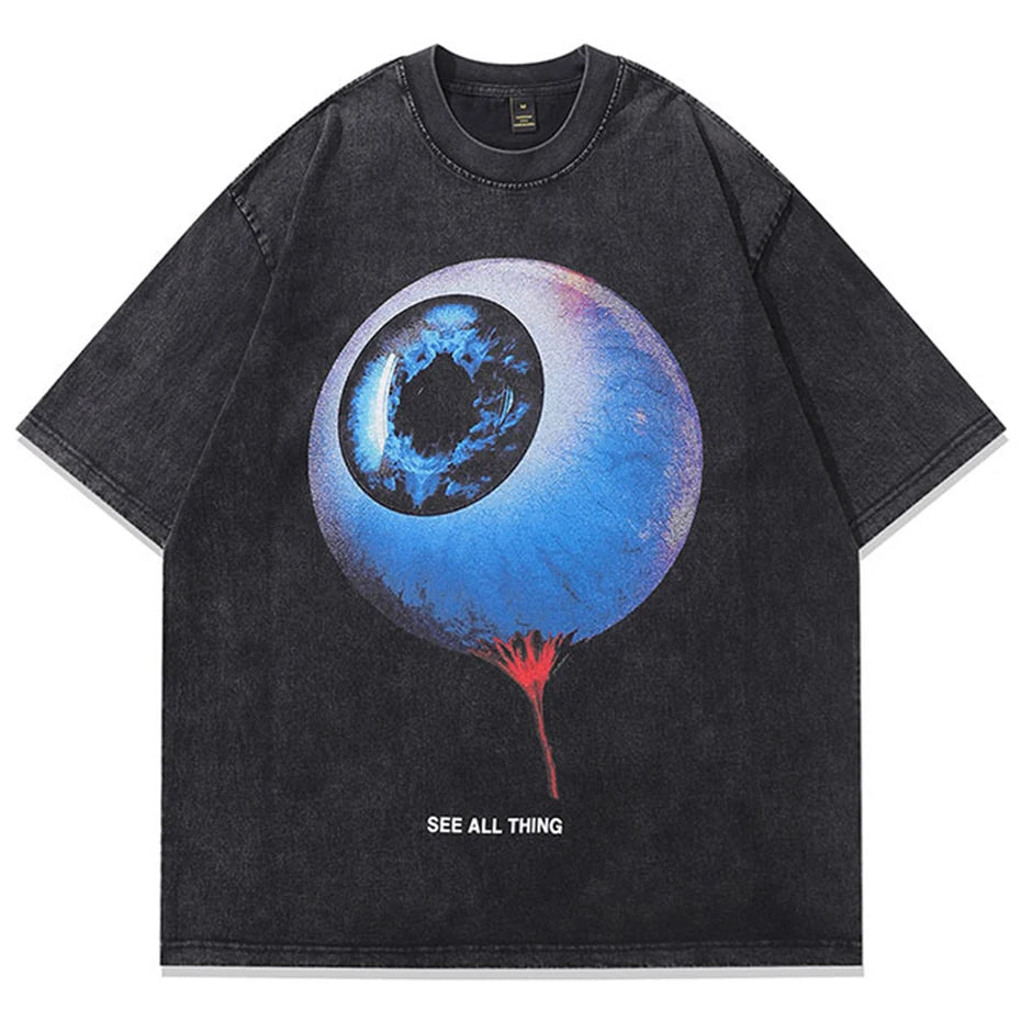 Vintage Eyes Print Oversized T-Shirt — styling shot