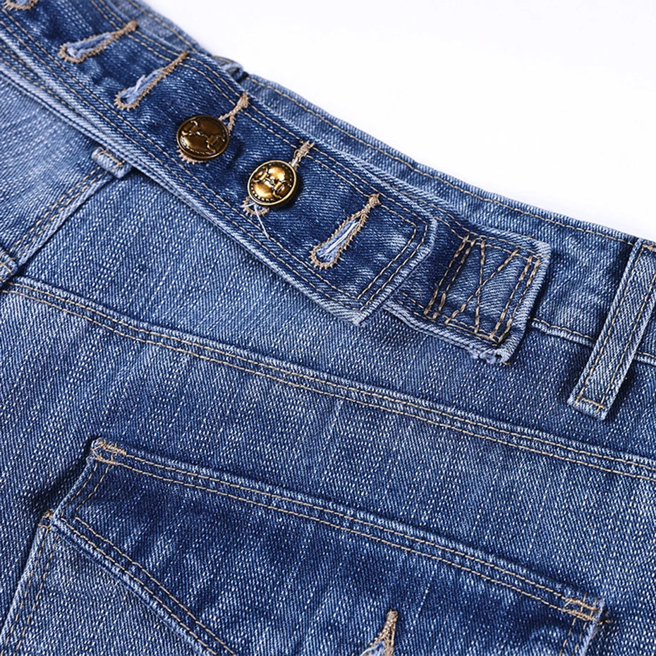 Black Blue Loose Denim Shorts — fabric close-up