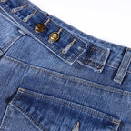 Black Blue Loose Denim Shorts — fabric close-up