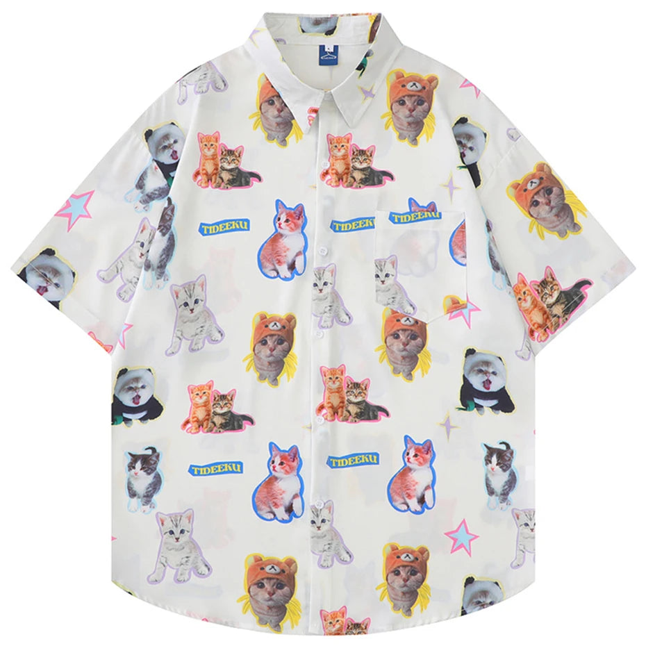 Funny Y2K Cat Graphic Loose Shirt — styling shot
