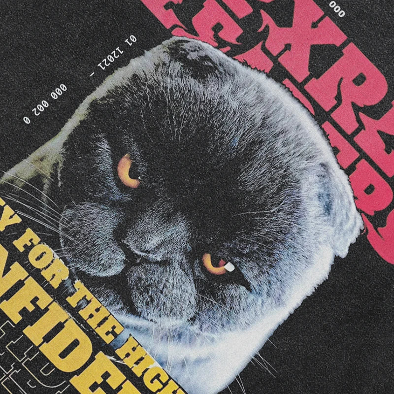 Faded Black Cat Graphic T-Shirt — front view