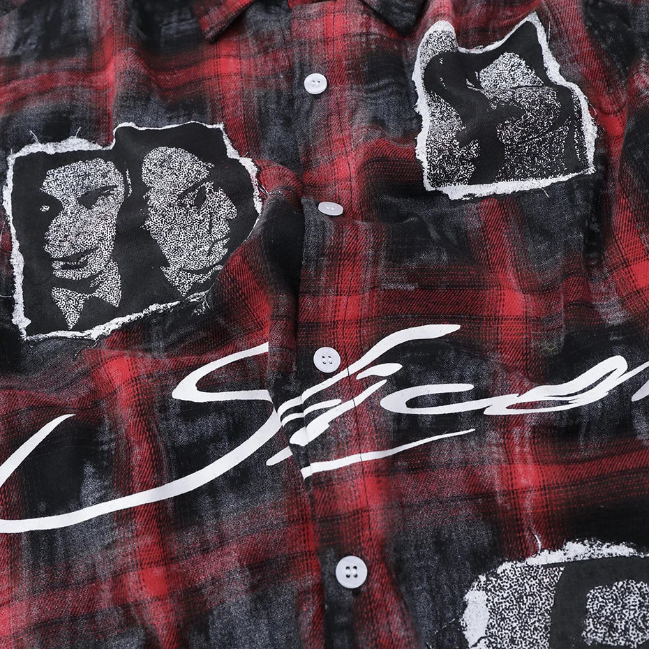 Y2K Vintage Plaid Oversized Shirt — fit shot
