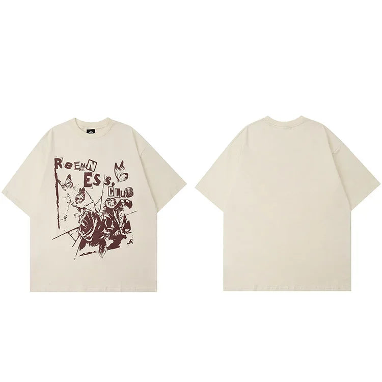 Retro Butterfly Letter Print T-Shirt — fit shot