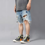 Ripped Loose Denim Shorts — fit shot