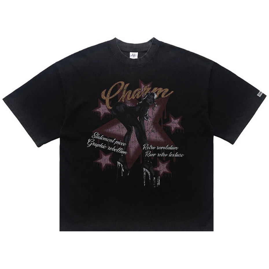 Y2K Hip Hop Graphic Oversized T-Shirt — front view