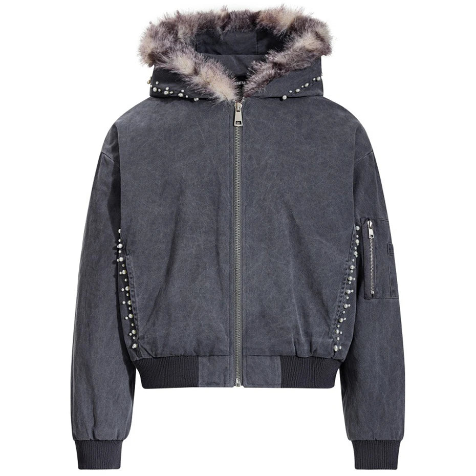 Vintage Padded Fur Oversized Puffer Jacket — side view