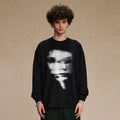 Black Blurry Face Graphic Long Sleeve Tee — front view