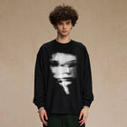 Black Blurry Face Graphic Long Sleeve Tee — front view