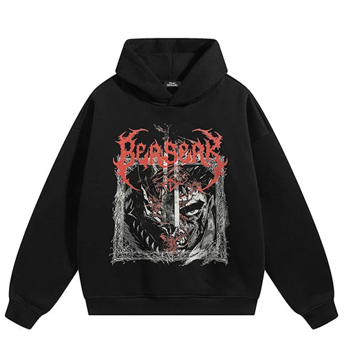 Vintage Black Devil Graphic Oversized Hoodie — fabric close-up