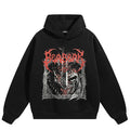Vintage Black Devil Graphic Oversized Hoodie — fabric close-up