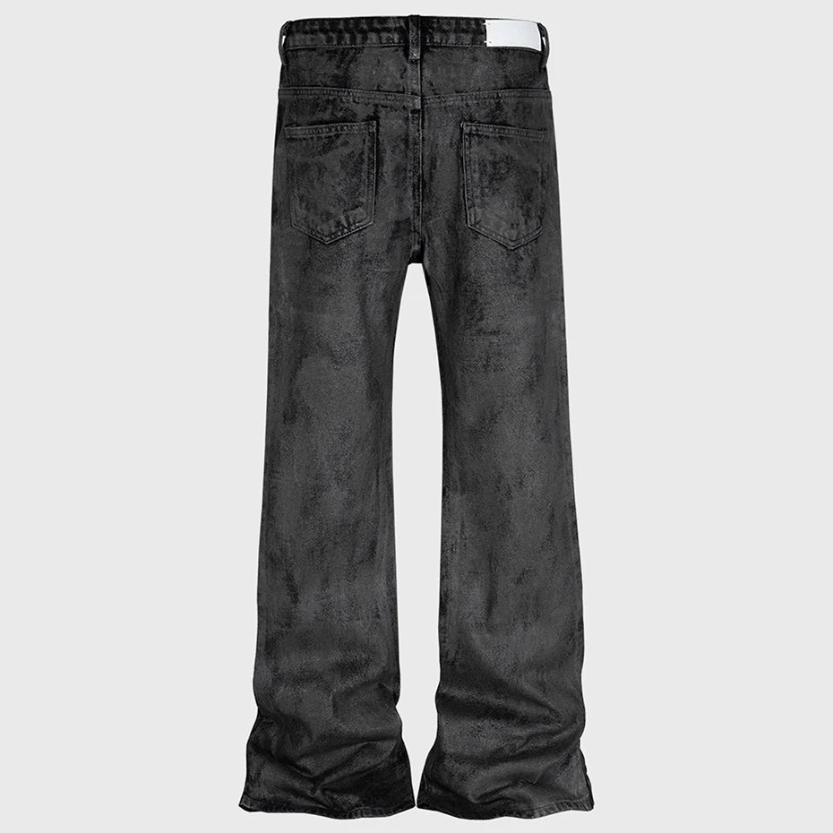 Black Red Denim Flare Jeans — front view