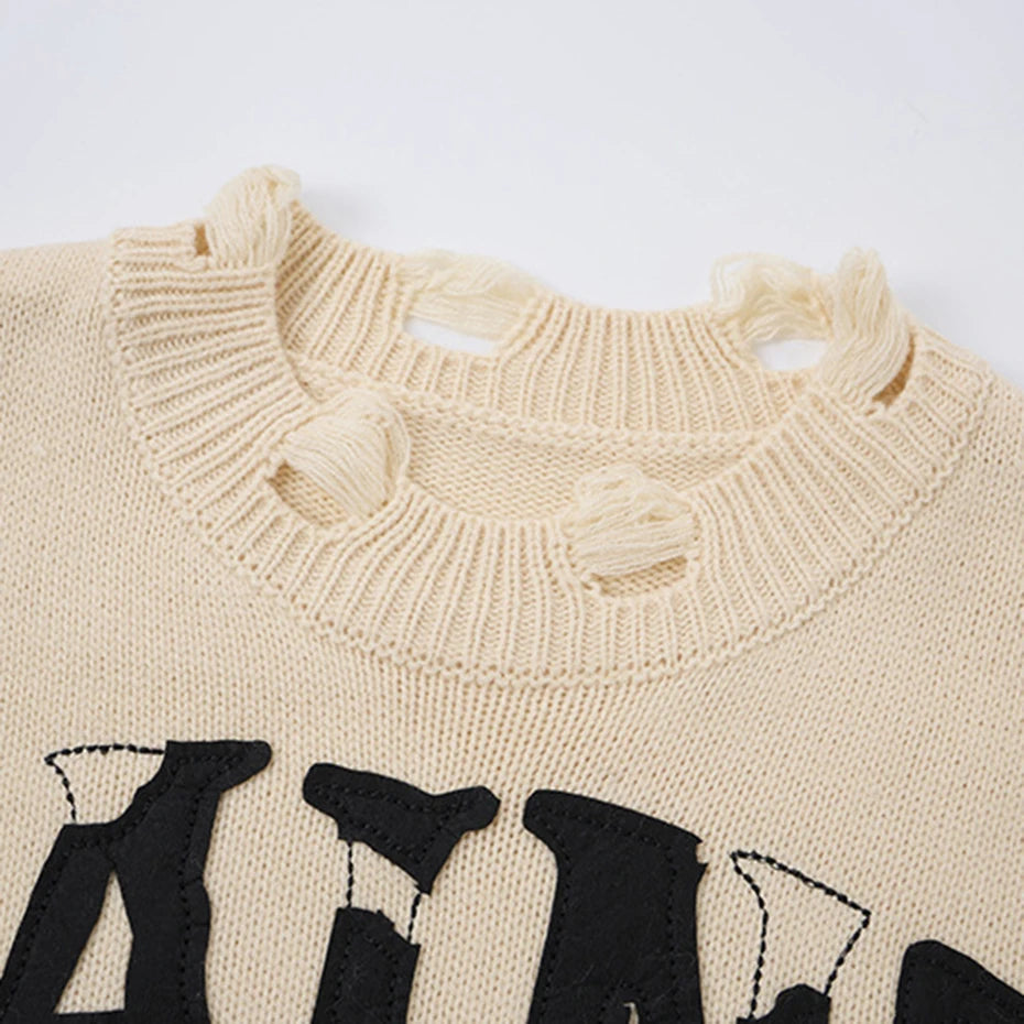 Vintage Patchwork Knit Oversized Sweater — detail shot